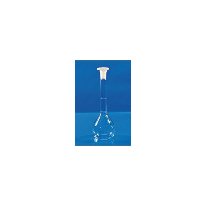 Volumetric flask 50 ml class A borosilicate glass 3.3 stopper PE NS 12/21