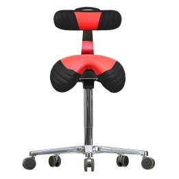 Sattel-Hocker WS 3520 KL GMP RL(V) Rückenlehne Kunstleder Flachfuß mit Rollen schwarz-rot