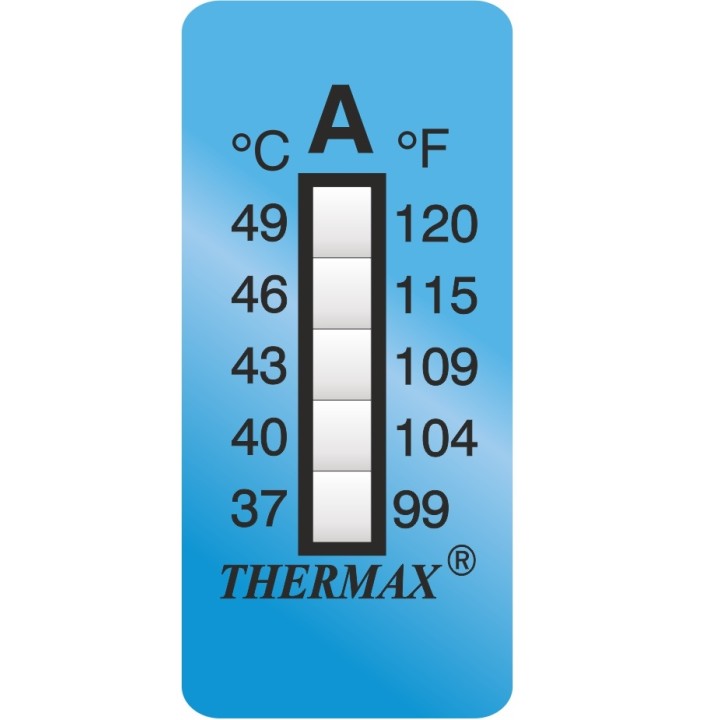Paski do pomiaru temperatury 35x15 mm 5 poziomów typ A zakres +37 do +49°C op. 10 szt.