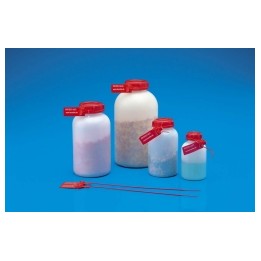 Wide neck bottle PE-HD 500 ml round sealable red screw cap with seal