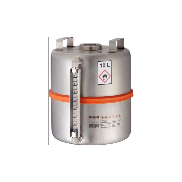 Safety collection barrel with centered plug level indicator stainless steel 10 L unpolished
