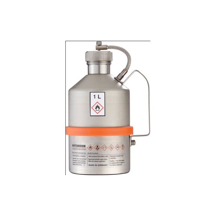 Safety can with screw cap pressure control valve stainless steel 1 L handle unpolished