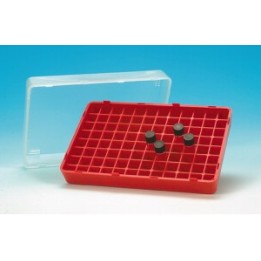 Kryobox PP czerwony, 96 fiolek, Ø 12 mm | Hornik