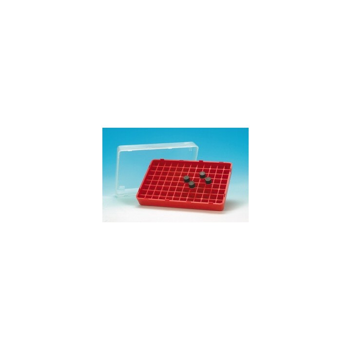 Red PP cryo box, 96 vials, Ø 12 mm | Hornik