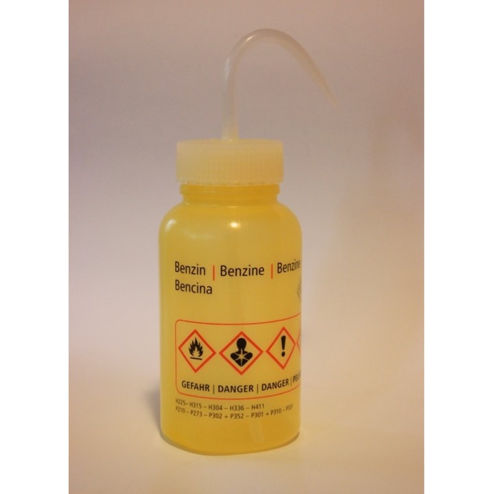 Safety wash bottle "Benzin"500 ml PE-LD wide mouth yellow stopper pack 5 pcs.