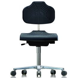 Arbeitsstuhl WS 1220 E GMP Classic Soft-PUR-Sitz und Lehne Flachfuß mit Rollen schwarz