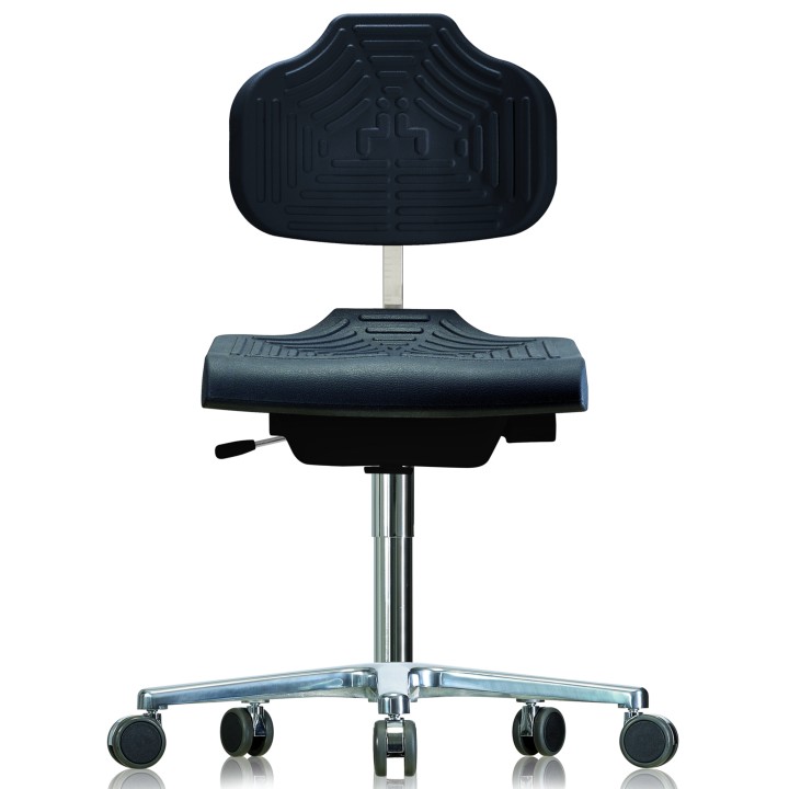 Arbeitsstuhl WS 1220 E GMP Classic Soft-PUR-Sitz und Lehne Flachfuß mit Rollen schwarz