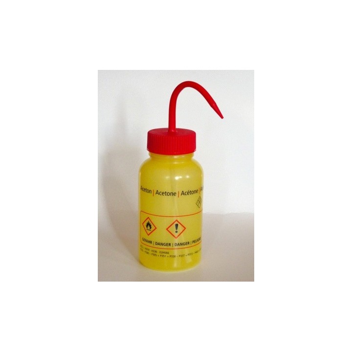 Safety was bottle "Aceton" 500 ml PE-LD wide mouth yellow red cap