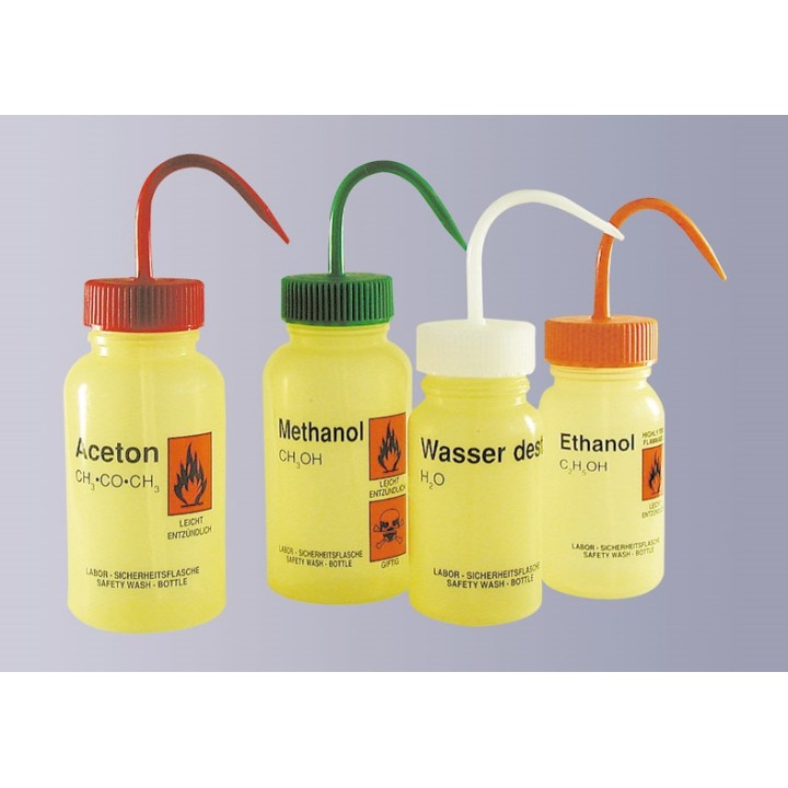 Sicherheitsspritzflasche "Isopropanol" 250 ml PE-LD weithals gelb Verschlussfarbe blau