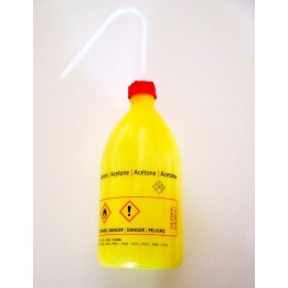 Tryskawka Aceton 1000 ml PE-LD wąskoszyjna żółta światłochronna zakrętka czerwona