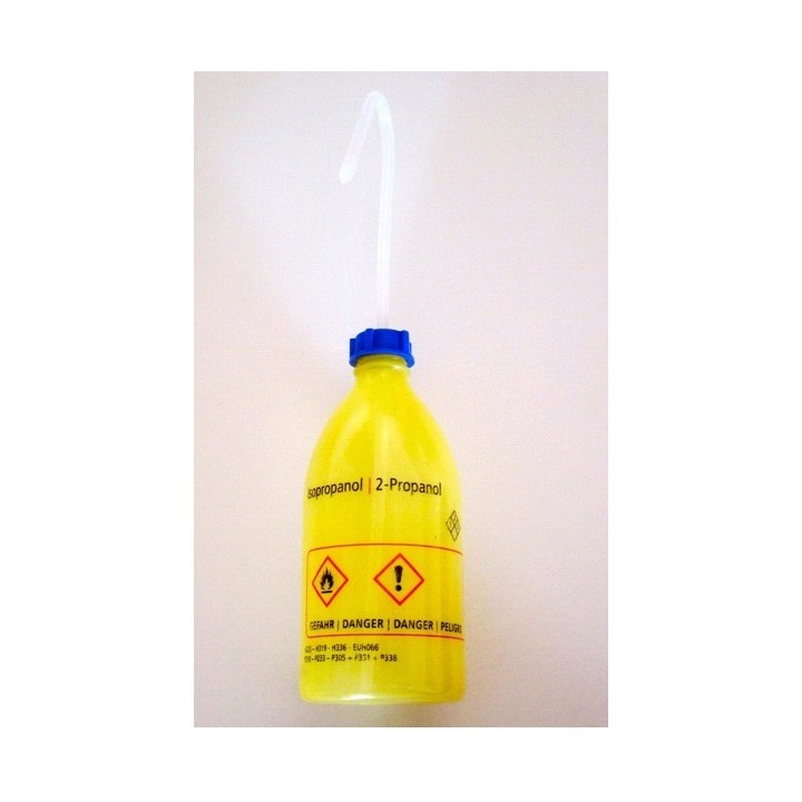 Sicherheitsspritzflasche "Isopropanol" 1000 ml PE-LD enghals gelb Verschlussfarbe blau