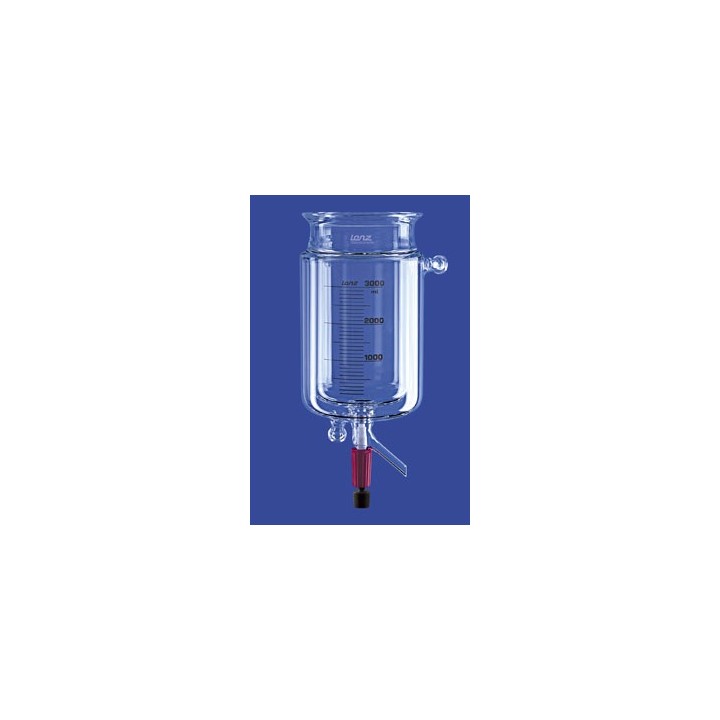 Reaktionsgefäß 0,25 L zylindrisch mit Temperiermantel Ventil 10 mm GL 14 Glas Flansch DN60