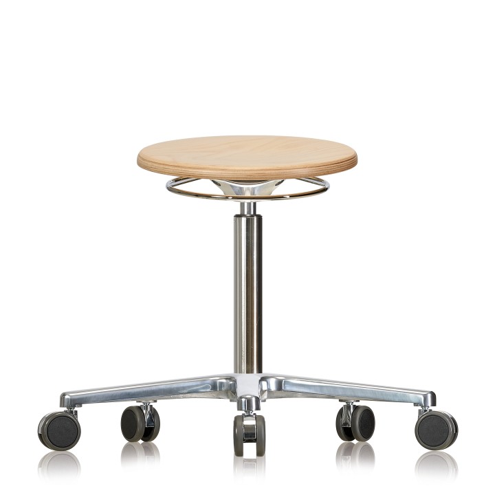 Rotary stool with castors WS3020 Classic seat with wooden 440-630 mm