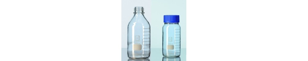 Laborflaschen Klarglas kunststoffummantelt – Chemiebedarf